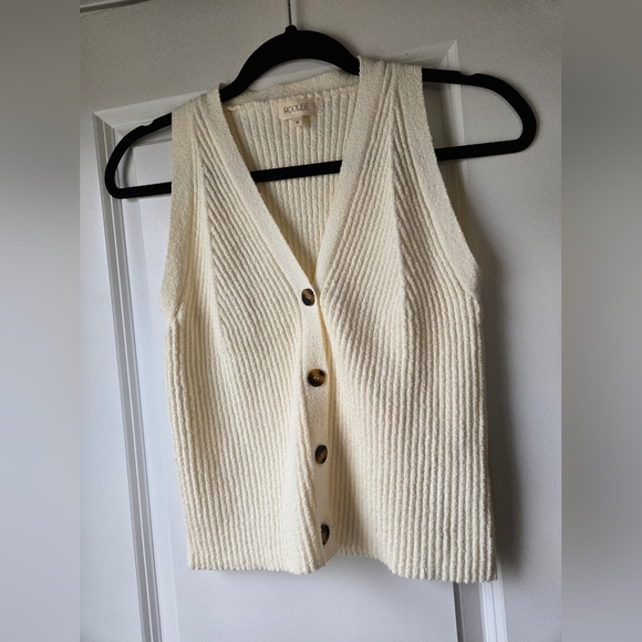 Roolee Tops - Cream Sleeveless Cardigan with Button Detail
